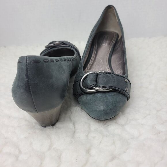 COACH "Millie" Women's Shoes Size 5m5 B Leather Black Nubuck Wedge Pump - Picture 7 of 10